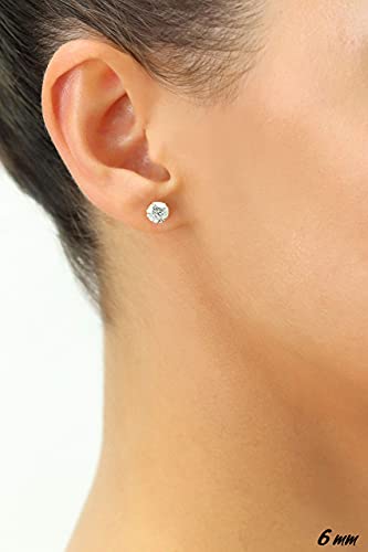 14k White Gold Solitaire Round Cubic Zirconia Stud Earrings with Pushbacks - style: 6mm