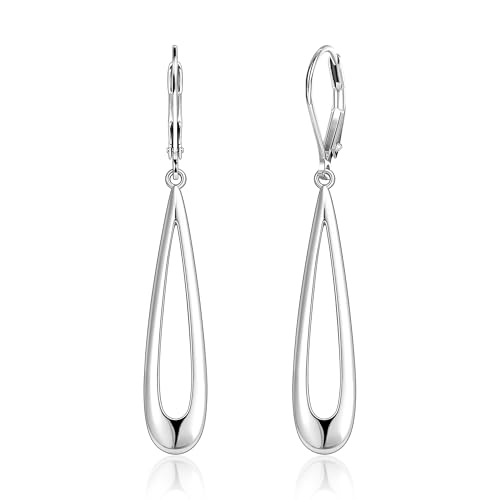 BoutiqueLovin Long Teardrop Dangle Earrings for Women | 14k Gold Plated Dangling Drop Earrings Silver HypoallergenicHollow Dangly Leverback Earings Lightweight Trendy Jewelry Gifts - color: Silver