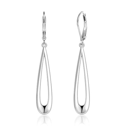 BoutiqueLovin Long Teardrop Dangle Earrings for Women | 14k Gold Plated Dangling Drop Earrings Silver HypoallergenicHollow Dangly Leverback Earings Lightweight Trendy Jewelry Gifts - color: Silver