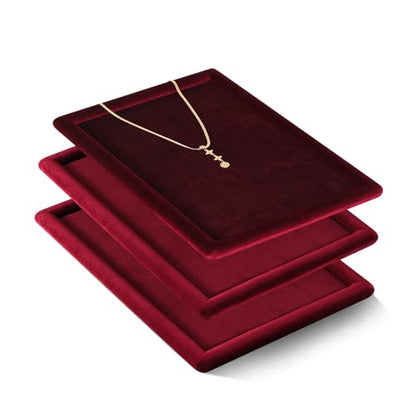 Velvet Jewelry Display Tray for Ring Earrings Necklace Bracelet Flat Tray - color: Red, size: 12.99 × 9.06 in