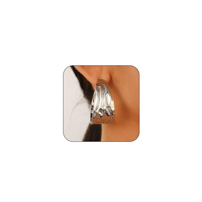 Hoop Earrings for Women Wide Hoop Earrings Large Big Flat Huggie Hoops Earrings Trendy Chunky Hoops Earrings Statement Earrings Jewelry for Women - color: Silver1
