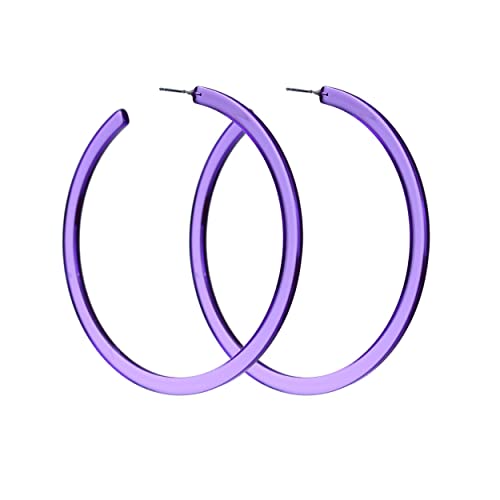 Colorful Big Hoop Earring Acrylic Open Large Hoop Earrings C Shape Trendy Chunky Earrings 80s 90s Retro Lightweight Statement Ear Jewelry Earring For Women - color: 70mm Purple