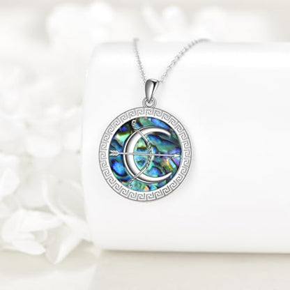 VONALA Artemis's/Poseidon's/Athena's/Weapons Necklace S925 Sterling Silver Plated Abalone Pendant Necklace for Women Men for Women Men - style: Poseidon