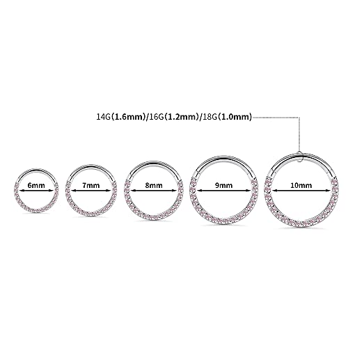 GAGABODY Septum Ring 16 Gauge Earrings Daith Jewelry Surgical Steel Hinged Nose Rings Nose Hoop Cartlidge Earring Hoop Helix Rook Piercing Jewelry - color: Style1:1pc Silver-Pink CZ