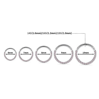 GAGABODY Septum Ring 16 Gauge Earrings Daith Jewelry Surgical Steel Hinged Nose Rings Nose Hoop Cartlidge Earring Hoop Helix Rook Piercing Jewelry - color: Style1:1pc Silver-Pink CZ