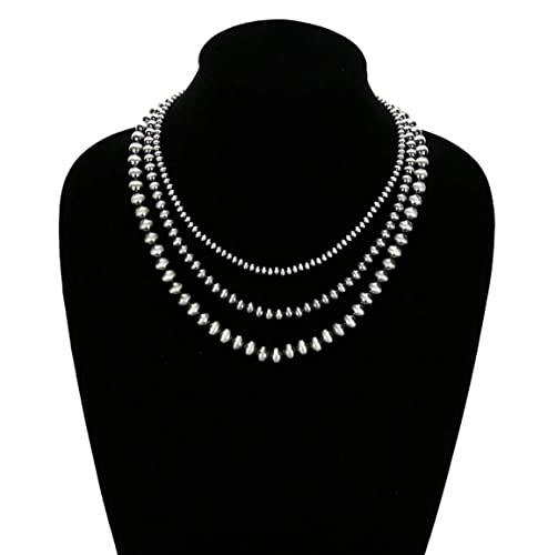Western Jewelry Navajo Pearl Necklace for Women Handmade Long Boho Turquoise Pearls Layered Necklaces for Cowgirls - color: 3 Pearl Necklaces