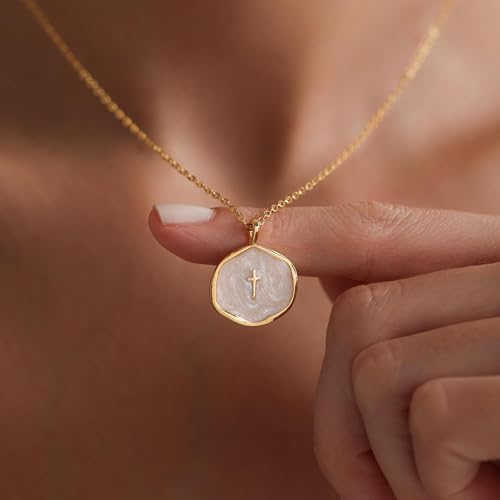 Tewiky Cross Necklace for Women 14k Gold Plated Cross Pendant Necklaces | Cute Necklaces for Women,Jewelry ,Graduation Gift for Her - color: Gold
