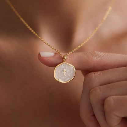 Tewiky Cross Necklace for Women 14k Gold Plated Cross Pendant Necklaces | Cute Necklaces for Women,Jewelry ,Graduation Gift for Her - color: Gold