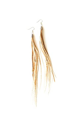 Bohemian handmade long lightweight feather dangle earrings for women - color: Ginger