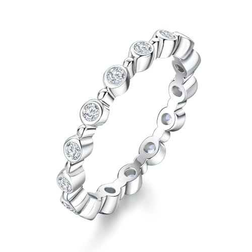 2.2mm Thin Stackable Full Eternity Rings for Women 14K Gold Plated | Cubic Zirconia/Emearld/Ruby/Sapphire Wedding Promise Band Ring for Her Valentines Anniversary Size 6-10 - color: B-CZ