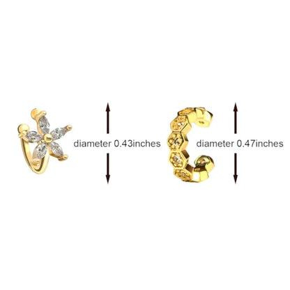 2 Pairs Ear Cuff Earrings for Women 14K Gold Plated Non Tarnish Gold Ear Cuffs Set Cute Fake Piercings Earings Rhinestones Clip On Earrings Wraps Jewelry - color: Gold-2