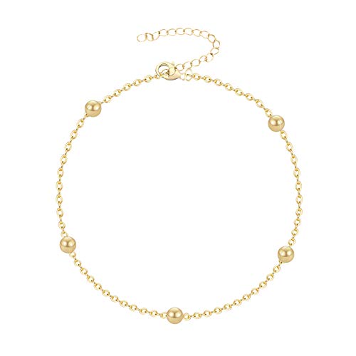 Womens Dainty Gold Chain Bracelet,Simple Layered Chain Bracelets,Beaded Turquoise Bracelet,Charm Crystal Bar,Heart,Karma,Triangle,Pearl Bracelets for Women - color: Ball Chain