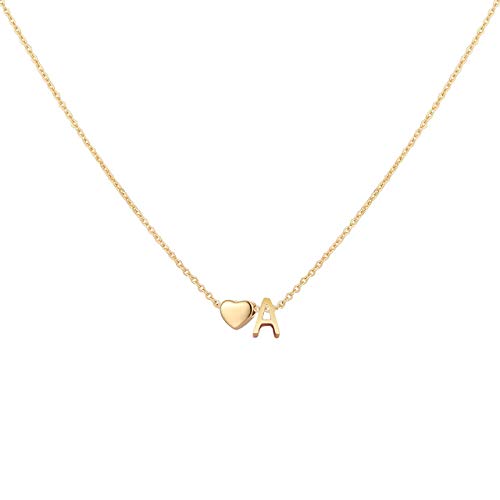 Glimmerst Initial Heart Necklace 18K Gold Plated Stainless Steel Tiny Heart Letter Necklace Personalized Monogram Name Necklace for Women - style: A Gold