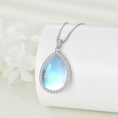 YAFEINI 925 Sterling Silver Moonstone Necklace Filigree Teardrop Pendant Necklace Jewelry for Women Girls - color: Z-Cubic Zirconia Moonstone Necklace