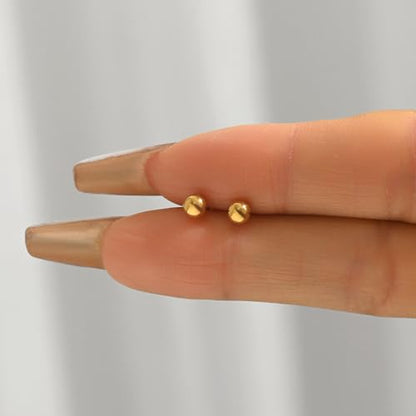 Dainty Stud Earrings for Women 18K Gold Plated Tiny Ball Stud Earrings Minimalist Bead Studs for Women - size: Ball 4MM