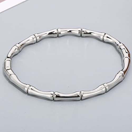 JUDE Stainless Steel Bamboo Style Classic Plain Open Clasp Bangle Bracelet - color: Silver