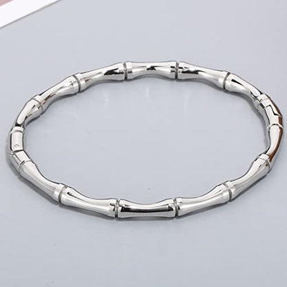 JUDE Stainless Steel Bamboo Style Classic Plain Open Clasp Bangle Bracelet - color: Silver