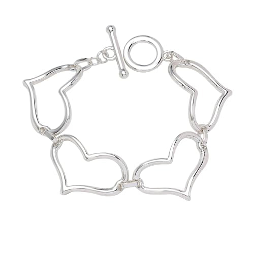 14K Gold & Silver Plated Lightweight Link Bracelet for Women | Stackable Bracelets ,14K Gold Plated Bracelets with CZ,Lightweight Trendy Chain Bracelet Jewelry Gift - style: silver heart
