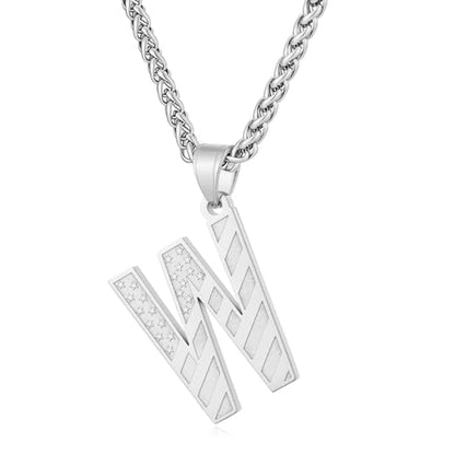 Initial Necklace for Men Stainless Steel Pendent Chain Personalized A-Z Letter Necklaces Black/Gold/Silver Christmas Jewelry Gifts - color: Silver, style: Initial-W