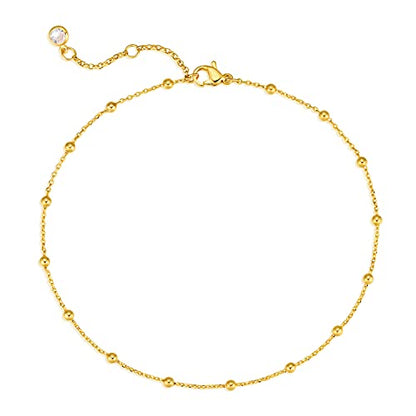 MEVECCO Anklet for Women Gold Chain 14K Gold Plated Dainty Boho Beach Summer Simple Foot Jewelry Ankle Bracelet - style: Ball Big