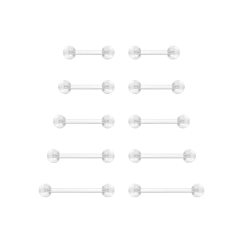 14G Clear Bioflex Flexible Acrylic Straight Bar Piercing | Tongue Rings Barbells Nipple Ring Retainer, For Work, Pregnancy, MRI, Surgery, 12MM-38MM - color: 12-21mm*2 PCS
