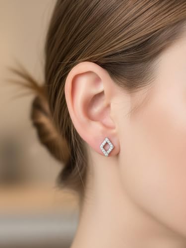 All Moissanites Sparkly Geometric Stud Earrings for Women, Solid 925 Sterling Silver with Rhodium/Gold Plated Hypoallergenic, Lightweight Comfy Earrings - color: Square - White Gold