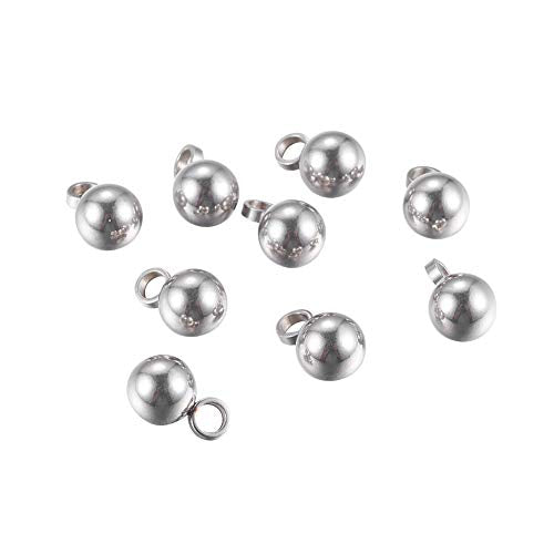 PH PandaHall 100pcs Stainless Steel Round Pendants Small Ball Charms Drop Pendants DIY for Women Jewelry Bracelet Making 9x6mm, Hole: 2mm - size: 9x6mm