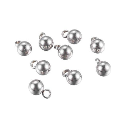 PH PandaHall 100pcs Stainless Steel Round Pendants Small Ball Charms Drop Pendants DIY for Women Jewelry Bracelet Making 9x6mm, Hole: 2mm - size: 9x6mm