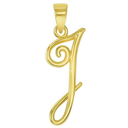 Jewelry America Solid 14k Yellow Gold Elegant Script Letter Cursive Initial Pendant - A to Z - style: I