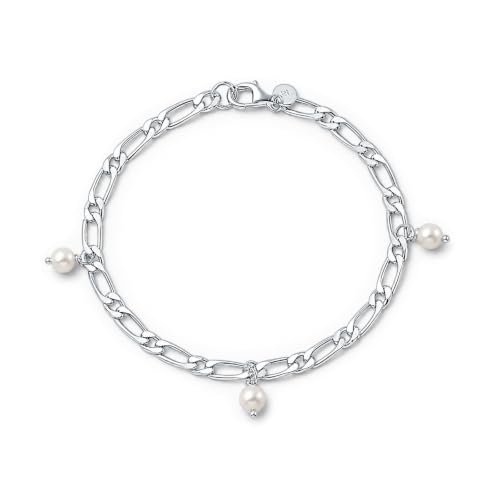 Blue Apple Co. 925 Sterling Silver Figaro Link Pearl Bracelet for Women