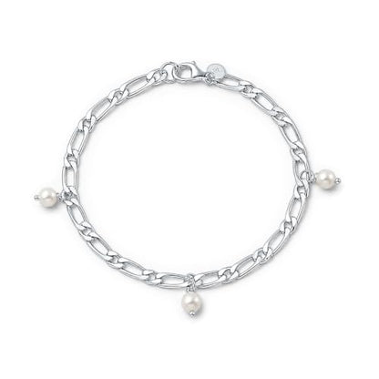 Blue Apple Co. 925 Sterling Silver Figaro Link Pearl Bracelet for Women