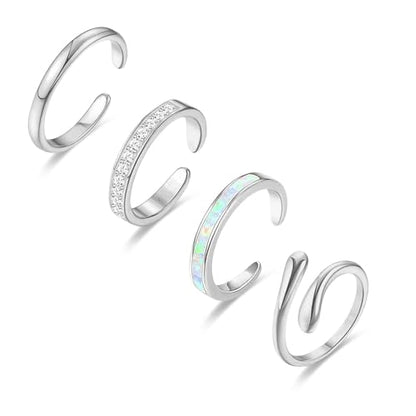 LOFITOR 4PCS Toe Rings for Women Gold Adjustable 14K Gold Filled Toe Ring Set Simple Cute Thin Band Hawaiian Beach Summer Foot Jewelry Waterproof Gold Toe Rings - style: Opal Silver