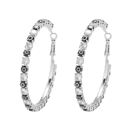 Mult-colors Cubic Zircon Hoop Earrings for Women Lightweight Hypoallergenic Jewelry for Sensitive Ears for Women Large Big Hoop Earrings DTE-GG60S - color: 5cm Evil Eye YXE058S-WBK