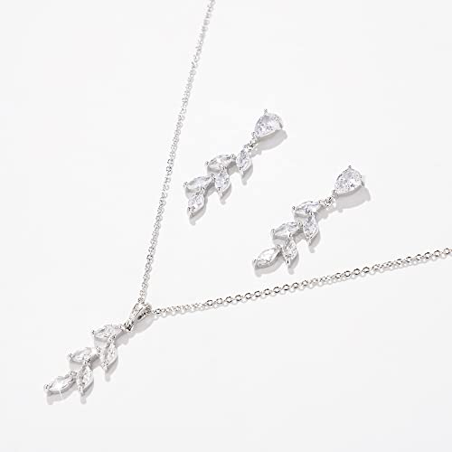 DHQH Bridesmaid Necklace Earrings Set Gifts I Couldn't Say I DO Without You Cubic Zirconia Leaf Pendant Necklace Bridesmaid Proposal Gift Set of 4 6 - color: white-leaf-6set