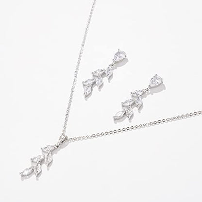 DHQH Bridesmaid Necklace Earrings Set Gifts I Couldn't Say I DO Without You Cubic Zirconia Leaf Pendant Necklace Bridesmaid Proposal Gift Set of 4 6 - color: white-leaf-6set