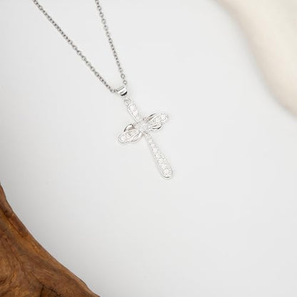 Gold Silver Cross Necklace for Women, 14K Gold Plated Dainty Cubic Zirconia Cross Pendant, Elegant Christian Faith Jewelry, Religious Gifts for Wife Mom