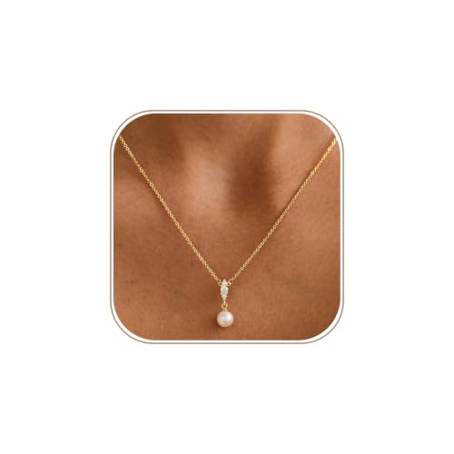 Amicon Pearl Necklaces for Women – 14K Gold Plated Freshwater Pearl Dainty Choker Hypoallergenic Pearl Necklace Wedding Birthday Gift for Women - style: Pearl Pendant-02-GD