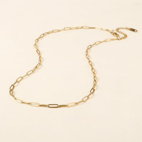 10PCS Gold Paperclip Chain Bulk Stainless Steel Necklace forJewelry Making | 3MM 24 Inches 18K Gold PVD Plated Finished Cable Link Chain Bulk for DIY Necklace Crafts