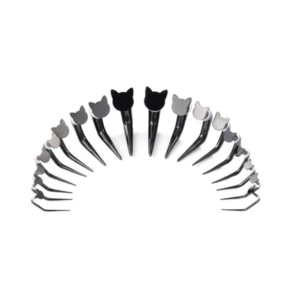 TBOSEN 18PCS Stainless Steel Stretching Kit Taper Bend Expander O-Ring Round | Flower | Heart | Cat Top Body Piercing Jewelry Set - color: Cat Top,Black