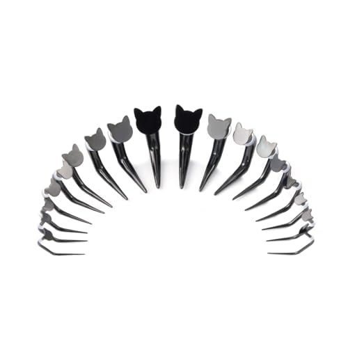 TBOSEN 18PCS Stainless Steel Stretching Kit Taper Bend Expander O-Ring Round | Flower | Heart | Cat Top Body Piercing Jewelry Set - color: Cat Top,Black
