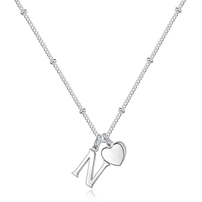 Heart Initial Necklaces for Girls, Letter A-Z Silver Necklace | Silver Plated, Heart Initial Necklaces for Girls, Necklace for Women, Teen Girl Gifts, Dainty Heart Necklaces, Birthday Gifts - color: N