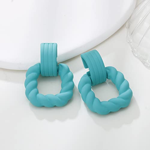RUOFFETA Rectangle Earrings for Women, Acrylic Square Earrings Twisted Geometric Statement Jewelry - color: Aqua