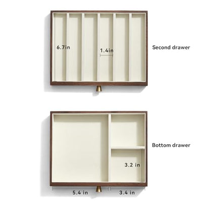 CHOSIN Black Walnut Jewelry Box Wood for Women with Glass Lid, 3 Layer | 2 Drawers, No Mirror, Unlocking, Transparent Glass Lid, Velvet Interior, Storage for Earrings, Rings, Bracelets, Gift for Her - style: 3 Layer