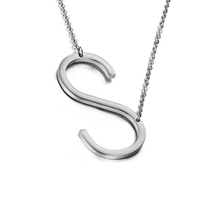 MOMOL Sideways Initial Necklace 18K Gold Plated Stainless Steel Large Big Letters Pendant Necklace Script Name Monogram Necklaces for Women - color: S