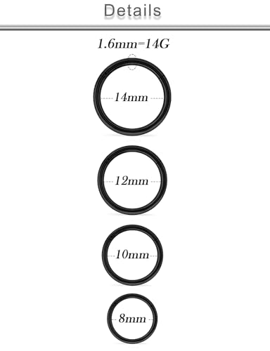20G 18G 16G 14G 12G 10G Surgical Steel Hinged Clicker Segment Nose Rings Hoop Lip Rings Helix Cartilage Daith Tragus Sleeper Earrings Body Piercing for Women Men 6mm 8mm 10mm 12mm 14mm 16mm - color: Black-14G（1.6mm)-Inner Diameter: 8mm 10mm 12mm 14mm