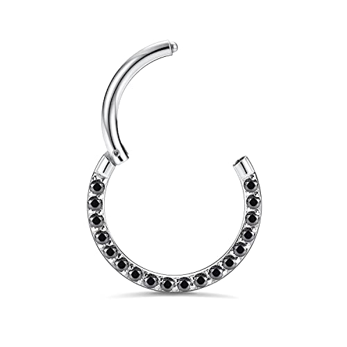GAGABODY Septum Ring 16 Gauge Earrings Daith Jewelry Surgical Steel Hinged Nose Rings Nose Hoop Cartlidge Earring Hoop Helix Rook Piercing Jewelry - color: Style1:1pc Silver-Black CZ