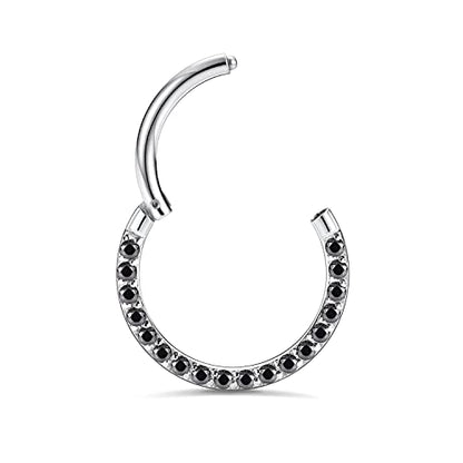 GAGABODY Septum Ring 16 Gauge Earrings Daith Jewelry Surgical Steel Hinged Nose Rings Nose Hoop Cartlidge Earring Hoop Helix Rook Piercing Jewelry - color: Style1:1pc Silver-Black CZ