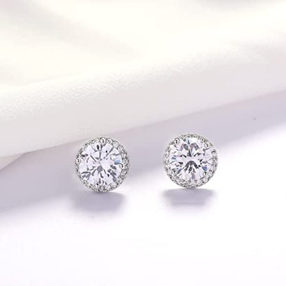YOQUCOL Bright 8MM,10MM Cubic Zirconia Crystal Stud Earrings Round Pierced Earrings For Women - color: 10MM-White