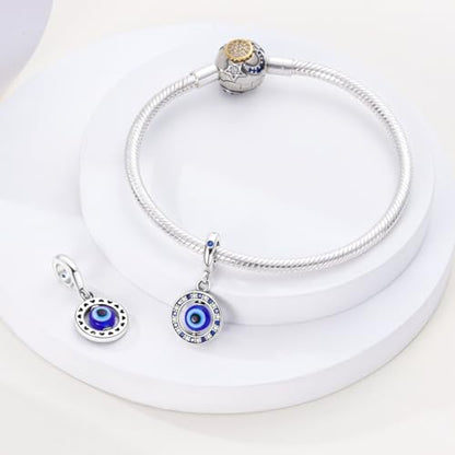 HONGRUI 925 Sterling Silver Charm for Bracelets Fashion Women Jewelry Gift - color: Blue Evil Eye