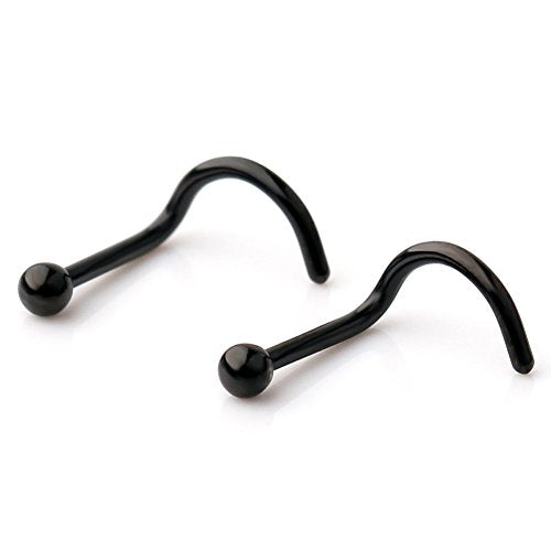 18G(1.0MM) 316L Surgical Steel Curved Nose Stud Ring Twister Screws with 2MM Ball Piercing Jewelry - color: 2PCS - Black